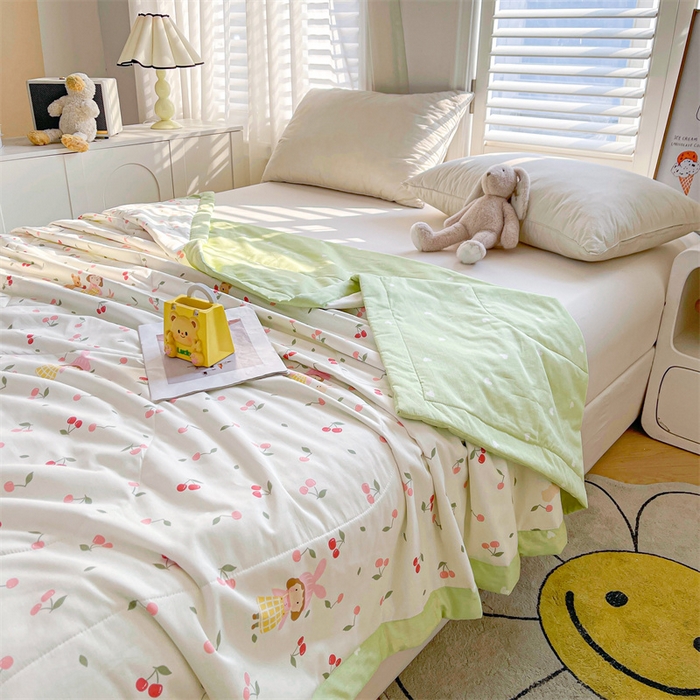 91家纺网 家纺一手货源 找家纺 米萝家居 2026新款全棉夏凉被纯棉空调被印花夏被【风格二】 樱桃女孩