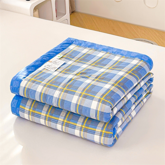 91家纺网 家纺一手货源 找家纺 米萝家居 2026新款全棉夏凉被纯棉空调被印花夏被【风格二】 蓝调格韵