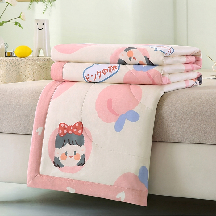 91家纺网 家纺一手货源 找家纺 米萝家居 2026新款全棉夏凉被纯棉空调被印花夏被【风格二】 白桃公主