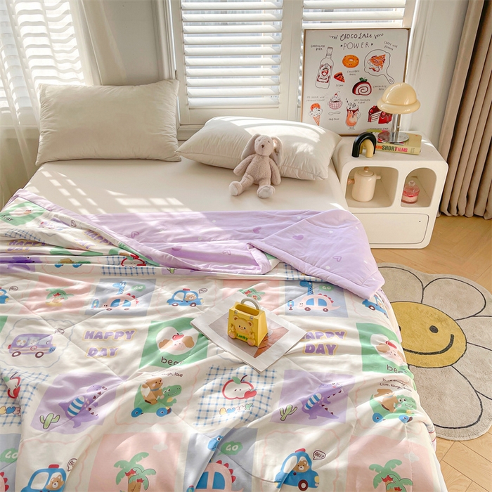 91家纺网 家纺一手货源 找家纺 米萝家居 2026新款全棉夏凉被纯棉空调被印花夏被【风格二】 快乐时光