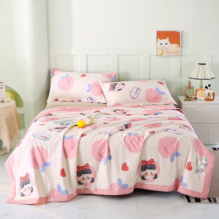 91家纺网 家纺一手货源 找家纺 米萝家居 2026新款全棉夏凉被纯棉空调被印花夏被【风格二】 白桃公主