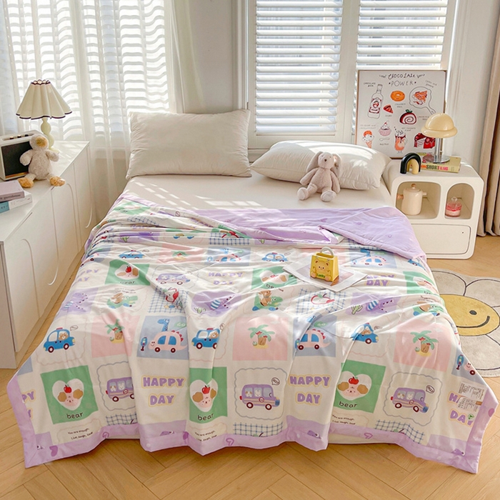 91家纺网 家纺一手货源 找家纺 米萝家居 2026新款全棉夏凉被纯棉空调被印花夏被【风格二】 快乐时光