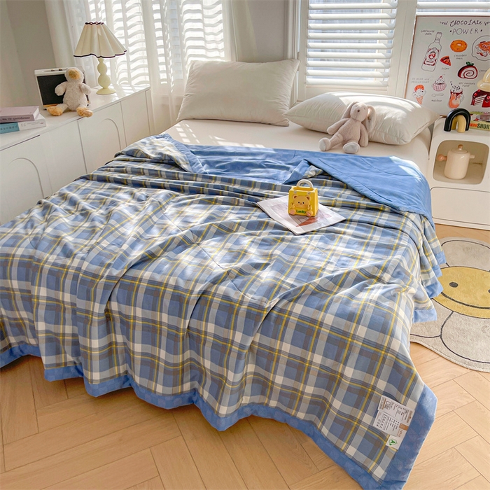 91家纺网 家纺一手货源 找家纺 米萝家居 2026新款全棉夏凉被纯棉空调被印花夏被【风格二】 蓝调格韵