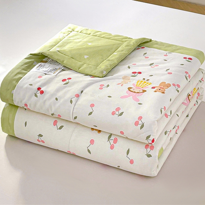 91家纺网 家纺一手货源 找家纺 米萝家居 2026新款全棉夏凉被纯棉空调被印花夏被【风格二】 樱桃女孩