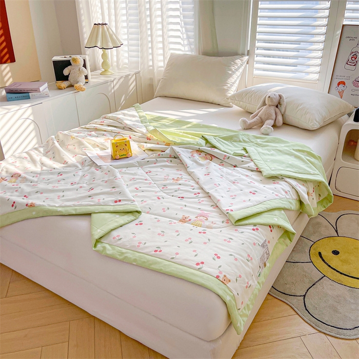 91家纺网 家纺一手货源 找家纺 米萝家居 2026新款全棉夏凉被纯棉空调被印花夏被【风格二】 樱桃女孩