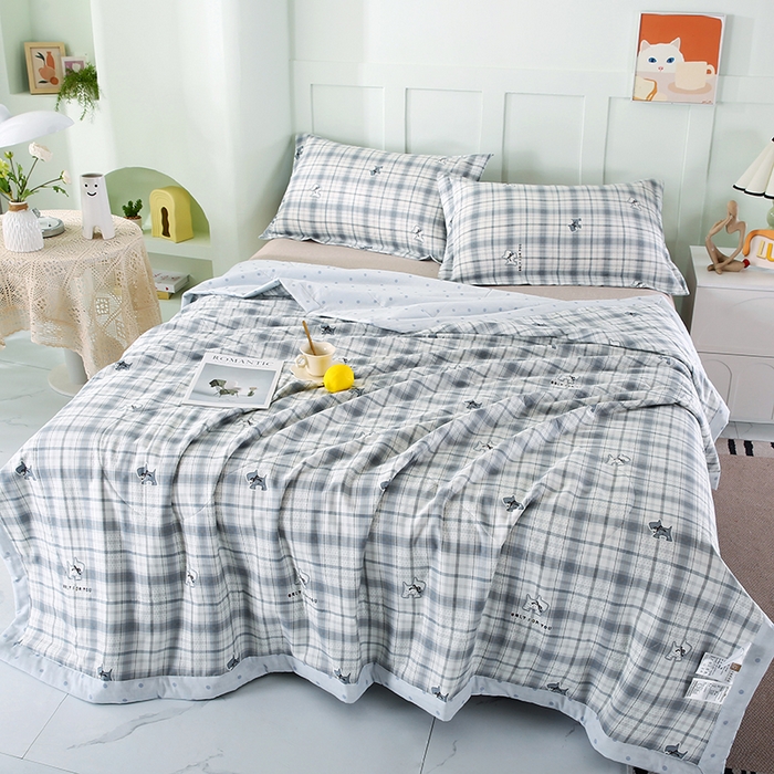 91家纺网 家纺一手货源 找家纺 米萝家居 2026新款全棉夏凉被纯棉空调被印花夏被【风格二】 超能小柴-灰