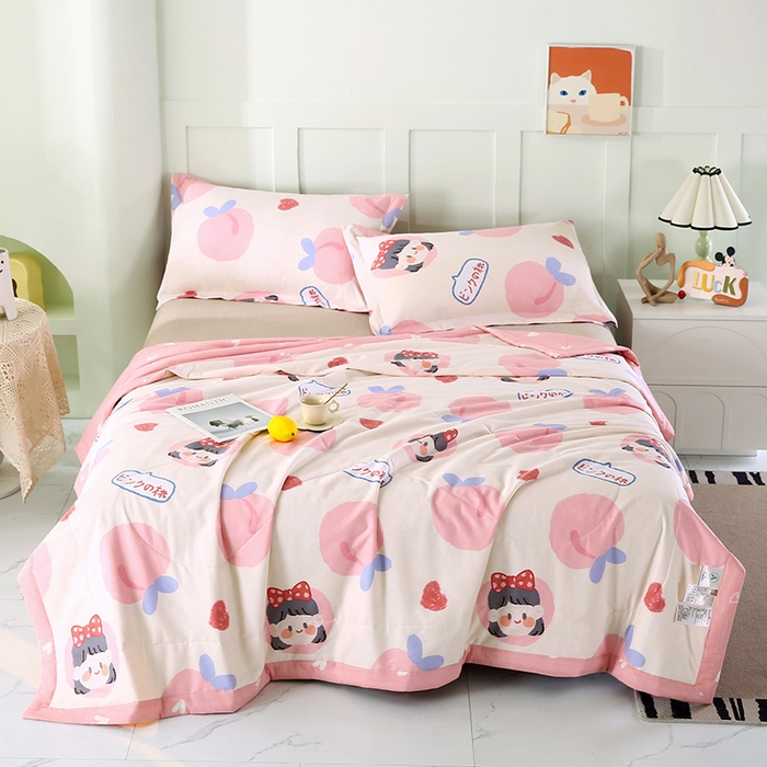 91家纺网 家纺一手货源 找家纺 米萝家居 2026新款全棉夏凉被纯棉空调被印花夏被【风格二】 白桃公主