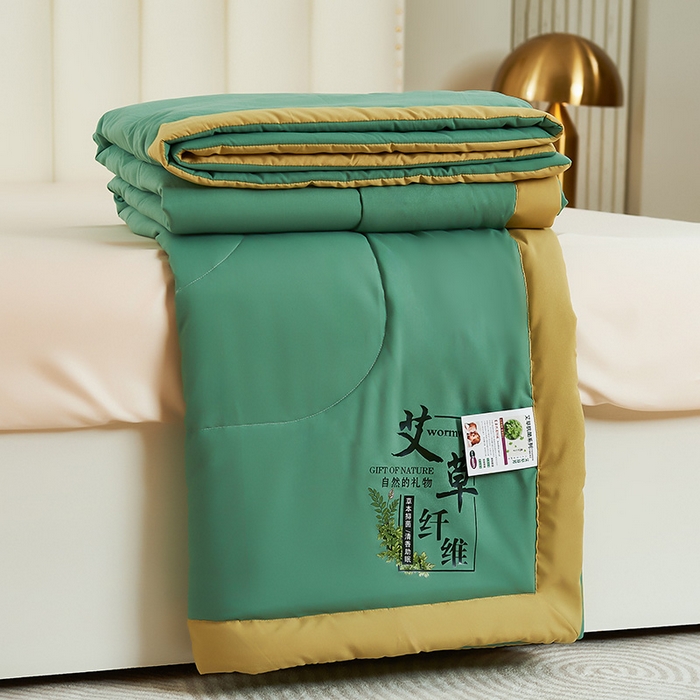 91家纺网 家纺一手货源 找家纺 憨豆家纺 2026新款艾草夏被空调被薄被子艾草驱蚊夏凉被礼品被子 橄榄绿