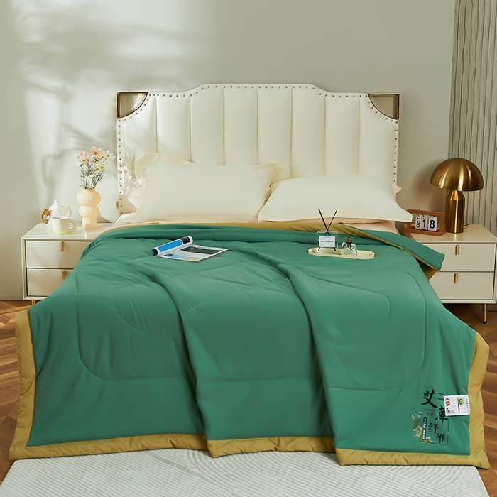 91家纺网 家纺一手货源 找家纺 憨豆家纺 2026新款艾草夏被空调被薄被子艾草驱蚊夏凉被礼品被子 橄榄绿