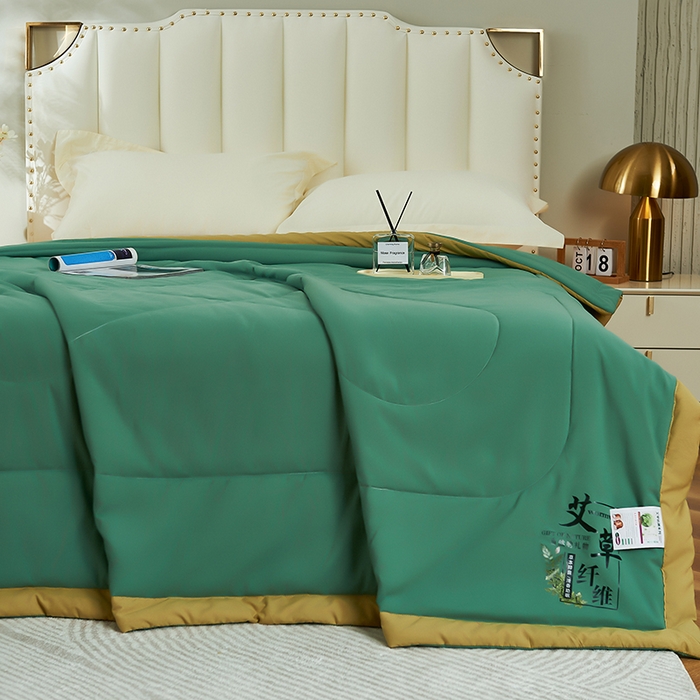 91家纺网 家纺一手货源 找家纺 憨豆家纺 2026新款艾草夏被空调被薄被子艾草驱蚊夏凉被礼品被子 橄榄绿