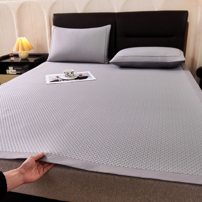 梵克保罗 2026春夏新款PE中分子凉席三件套纯色平铺豆豆席凉席席子-四叶草系列 四叶草-高雅灰