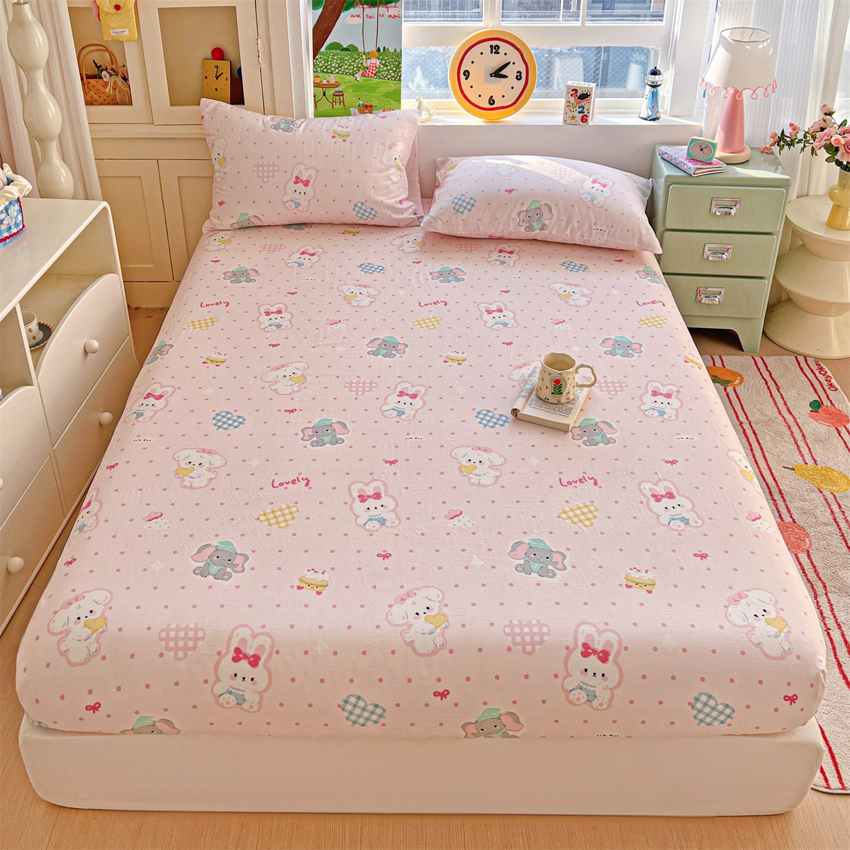 91家纺网 家纺一手货源 找家纺 名兮家居 2026新款全棉纯棉A类卡通时尚风双层纱床笠单品床笠床笠单件 双层纱-童梦缘