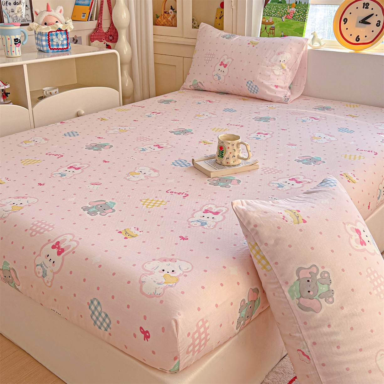 91家纺网 家纺一手货源 找家纺 名兮家居 2026新款全棉纯棉A类卡通时尚风双层纱床笠单品床笠床笠单件 双层纱-童梦缘