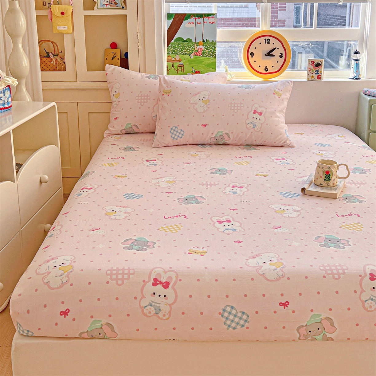 91家纺网 家纺一手货源 找家纺 名兮家居 2026新款全棉纯棉A类卡通时尚风双层纱床笠单品床笠床笠单件 双层纱-童梦缘