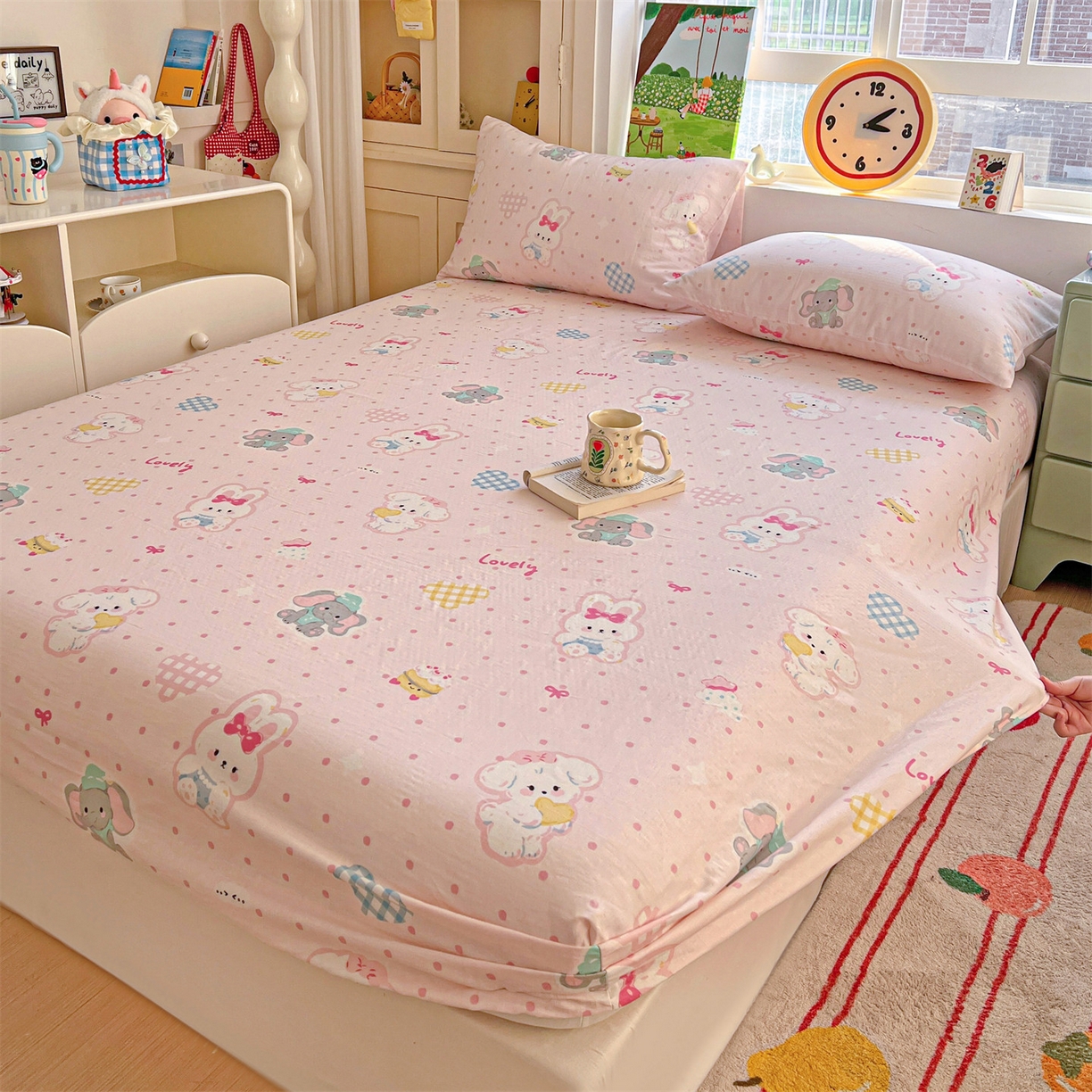 91家纺网 家纺一手货源 找家纺 名兮家居 2026新款全棉纯棉A类卡通时尚风双层纱床笠单品床笠床笠单件 双层纱-童梦缘