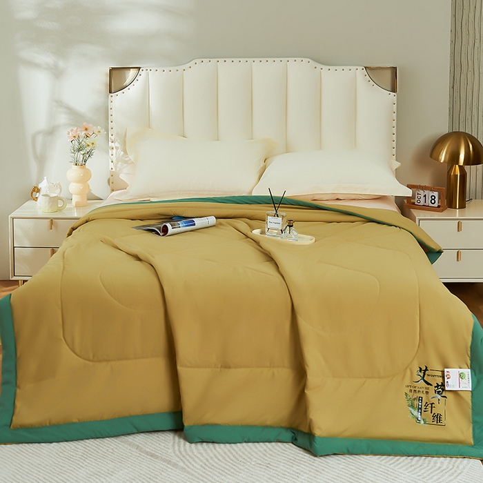 91家纺网 家纺一手货源 找家纺 憨豆家纺 2026新款艾草夏被空调被薄被子艾草驱蚊夏凉被礼品被子 和田黄