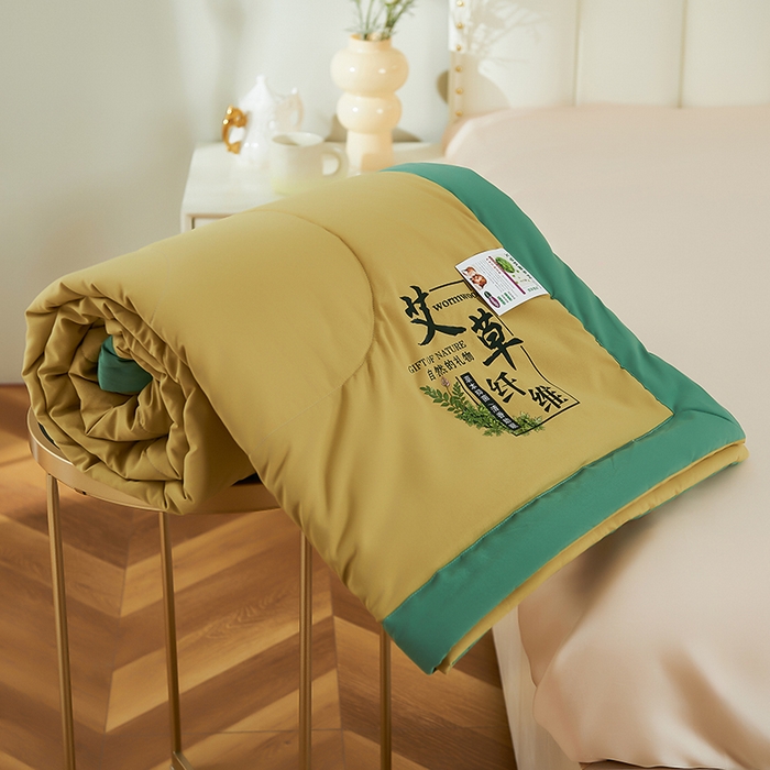 91家纺网 家纺一手货源 找家纺 憨豆家纺 2026新款艾草夏被空调被薄被子艾草驱蚊夏凉被礼品被子 和田黄