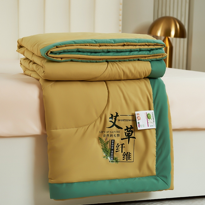 91家纺网 家纺一手货源 找家纺 憨豆家纺 2026新款艾草夏被空调被薄被子艾草驱蚊夏凉被礼品被子 和田黄