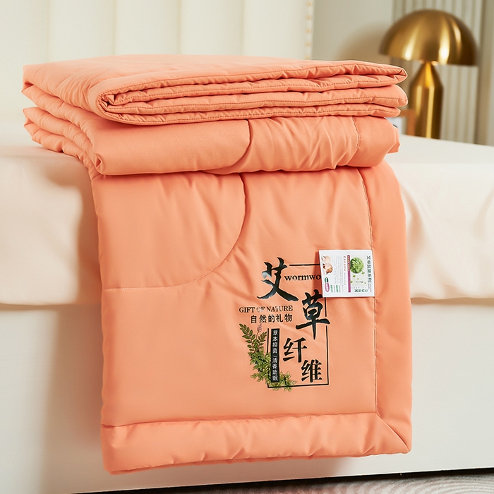 91家纺网 家纺一手货源 找家纺 憨豆家纺 2026新款艾草夏被空调被薄被子艾草驱蚊夏凉被礼品被子 火欧橘
