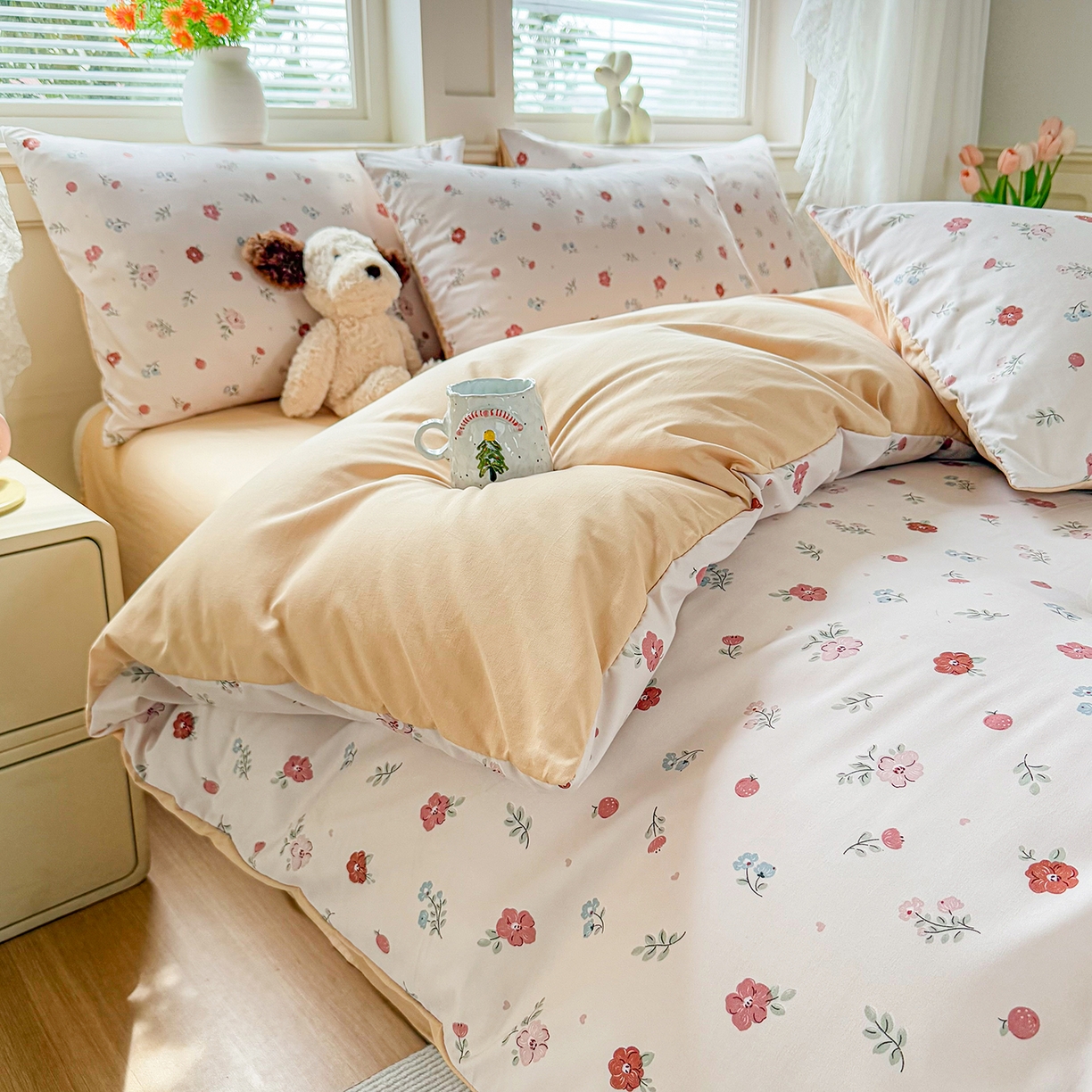 91家纺网 家纺一手货源 找家纺 铭浩家纺 2026春夏新款A类古法水洗云朵四件套 春日梦境