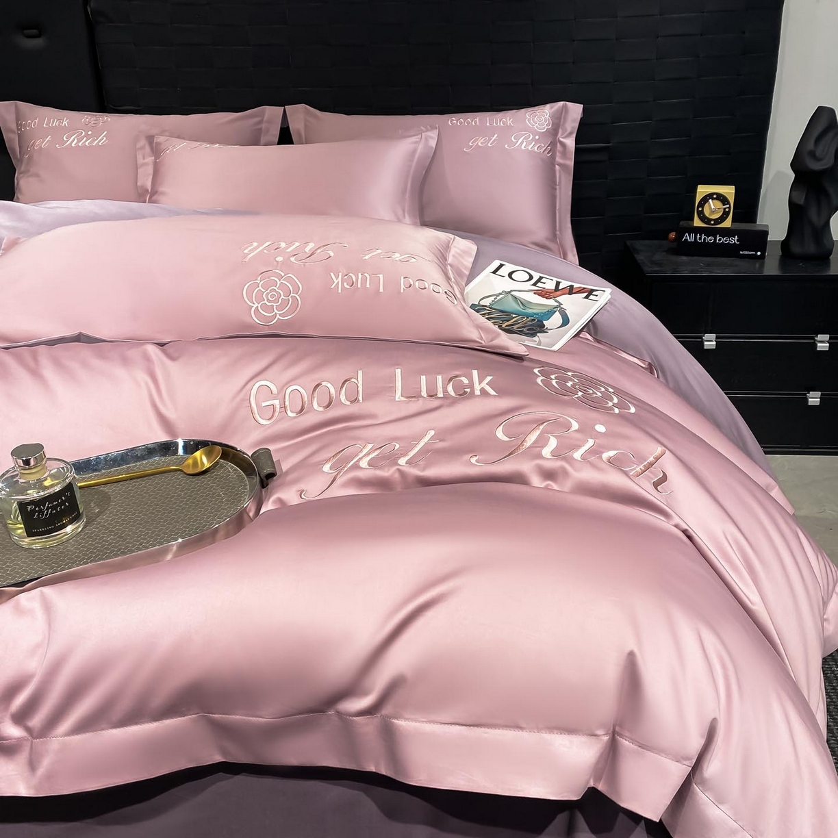 91家纺网 家纺一手货源 找家纺 润锦云 2026新款100s全棉长绒棉纯棉刺绣四件套-如愿 如愿-芙蓉粉+星黛紫