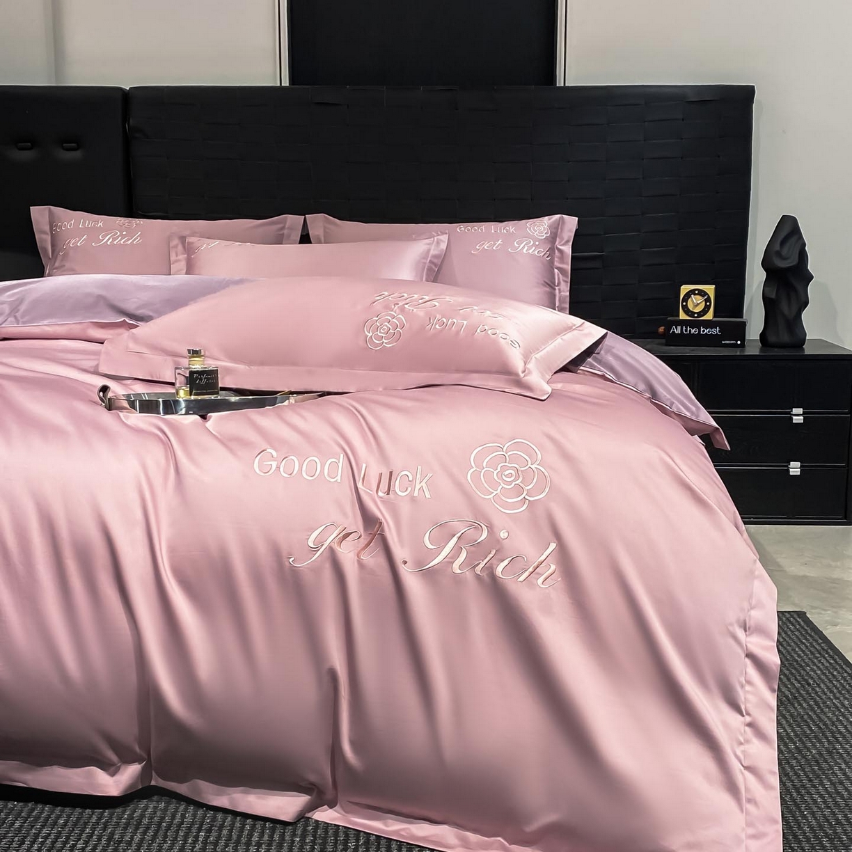 91家纺网 家纺一手货源 找家纺 润锦云 2026新款100s全棉长绒棉纯棉刺绣四件套-如愿 如愿-芙蓉粉+星黛紫