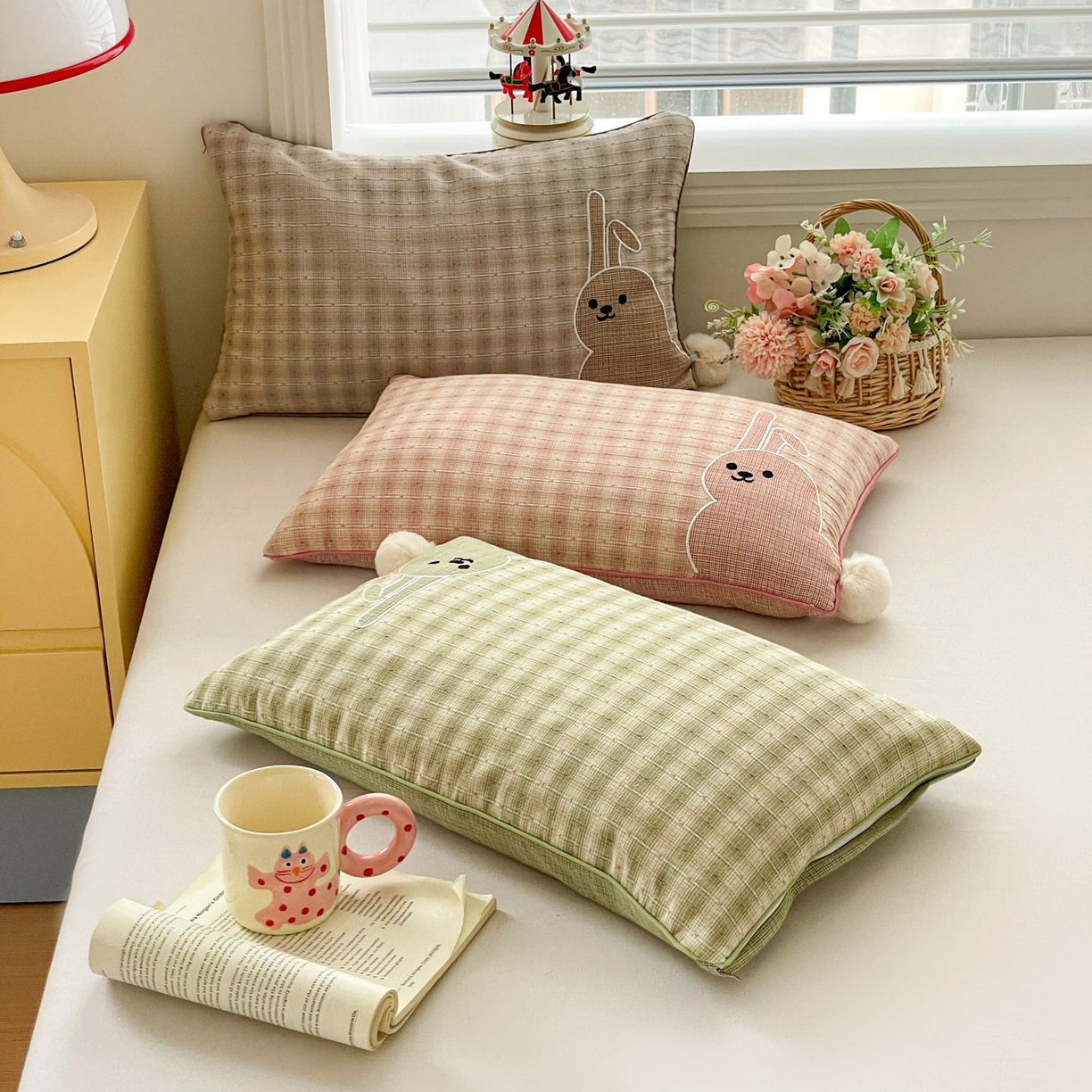 91家纺网 家纺一手货源 找家纺 梦叶草 2026新款全棉毛球兔荞麦枕枕头枕芯 组合图仅供展示不可下单