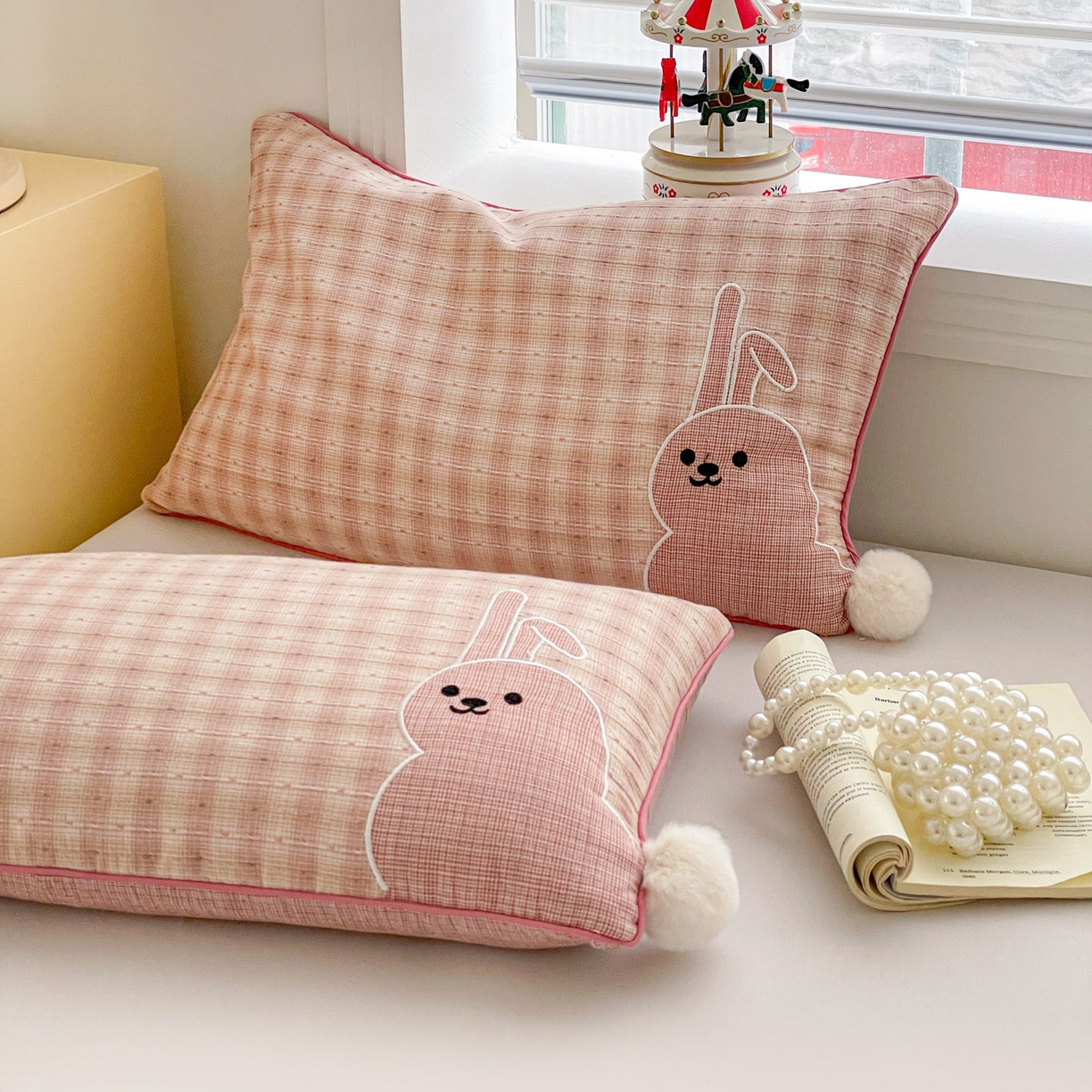 91家纺网 家纺一手货源 找家纺 梦叶草 2026新款全棉毛球兔荞麦枕枕头枕芯 毛球兔-粉色