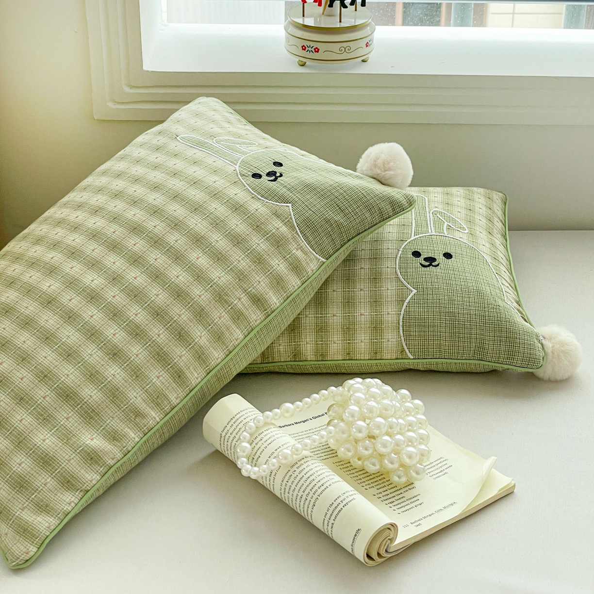 91家纺网 家纺一手货源 找家纺 梦叶草 2026新款全棉毛球兔荞麦枕枕头枕芯 毛球兔-绿色