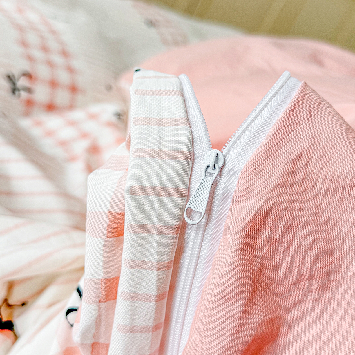 91家纺网 家纺一手货源 找家纺 铭浩家纺 2026春夏新款A类古法水洗云朵四件套 粉结-粉