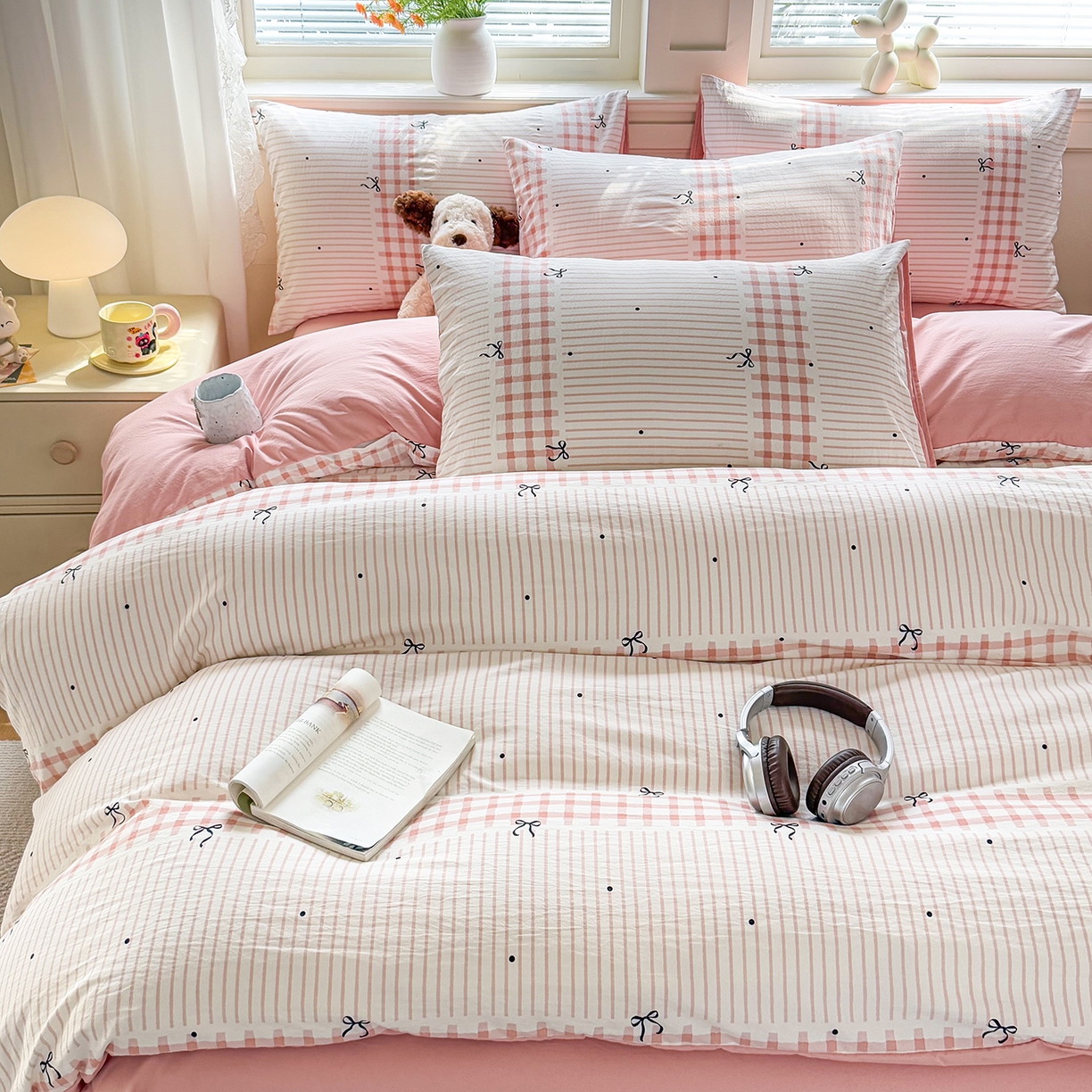 91家纺网 家纺一手货源 找家纺 铭浩家纺 2026春夏新款A类古法水洗云朵四件套 粉结-粉