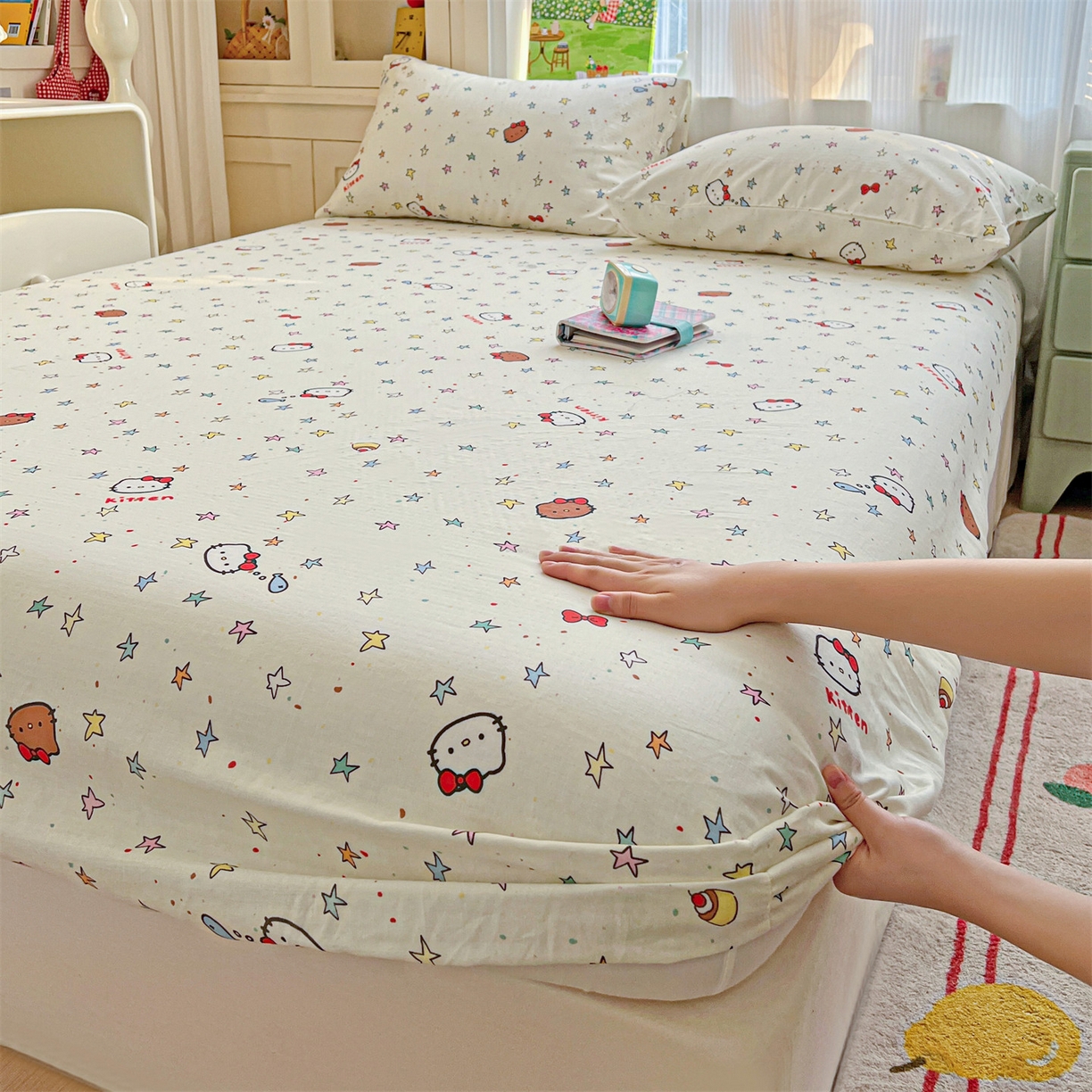 名兮家居 2026新款全棉纯棉A类卡通时尚风双层纱床笠单品床笠床笠单件 双层纱-星星凯特