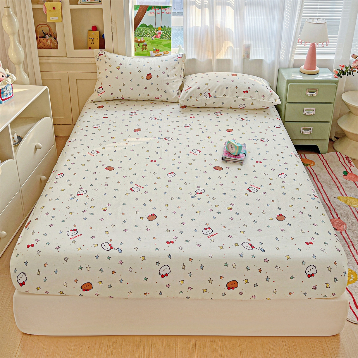 91家纺网 家纺一手货源 找家纺 名兮家居 2026新款全棉纯棉A类卡通时尚风双层纱床笠单品床笠床笠单件 双层纱-星星凯特