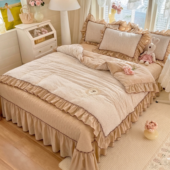 91家纺网 家纺一手货源 找家纺 苏米娜家纺SUMINA 2026春夏超柔云朵棉夏被床盖款四件套-安妮系列 安妮-松露咖