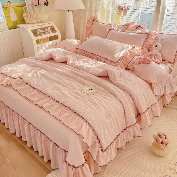 苏米娜家纺SUMINA 2026春夏超柔云朵棉夏被床盖款四件套-安妮系列 安妮-松雪粉