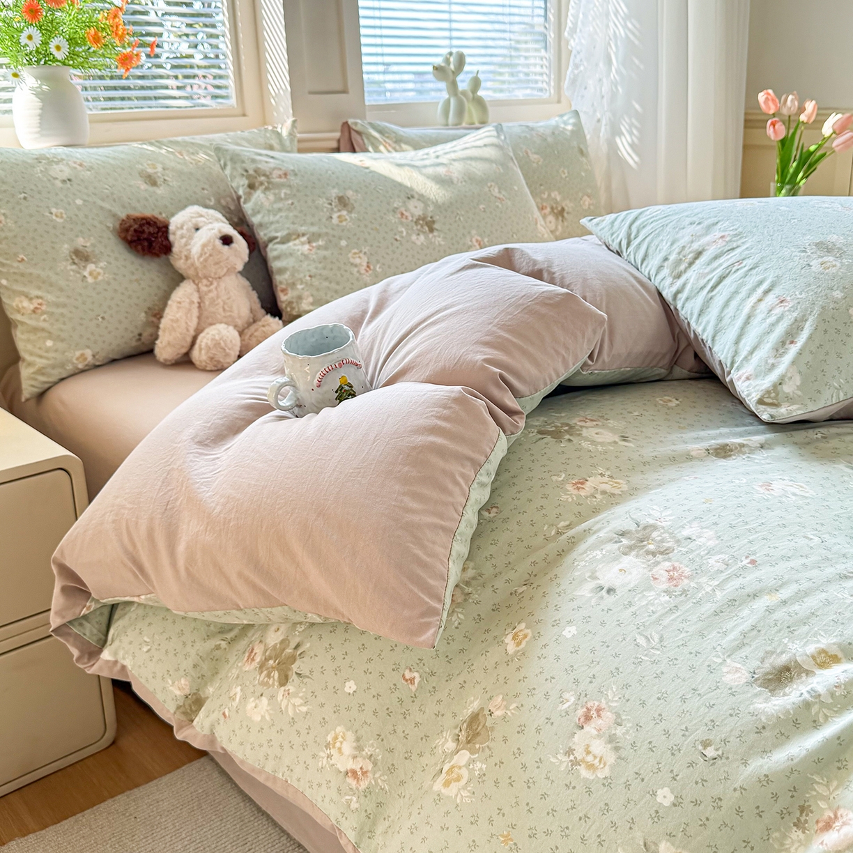 91家纺网 家纺一手货源 找家纺 铭浩家纺 2026春夏新款A类古法水洗云朵四件套 泊莎莉