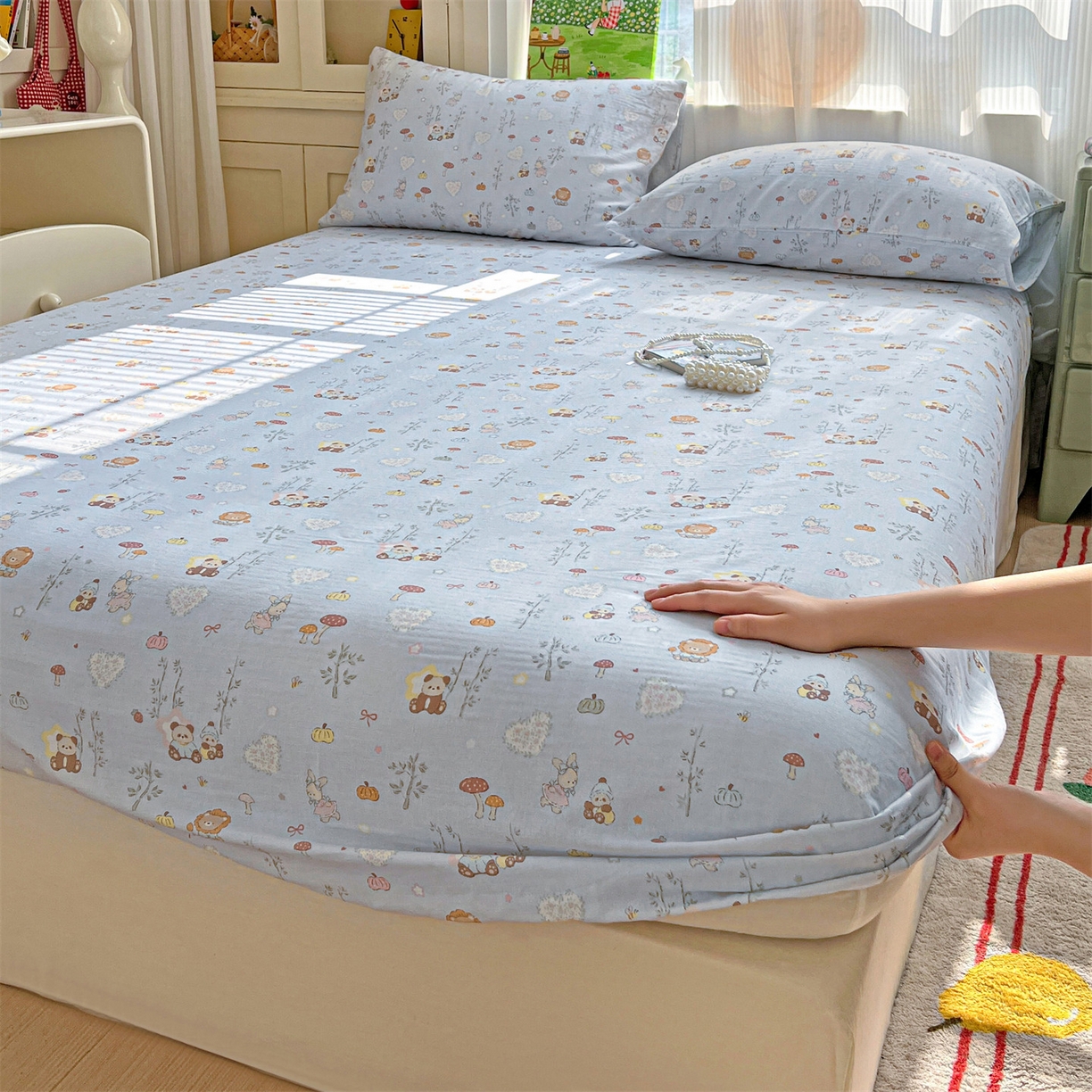 名兮家居 2026新款全棉纯棉A类卡通时尚风双层纱床笠单品床笠床笠单件 双层纱-竹林派对