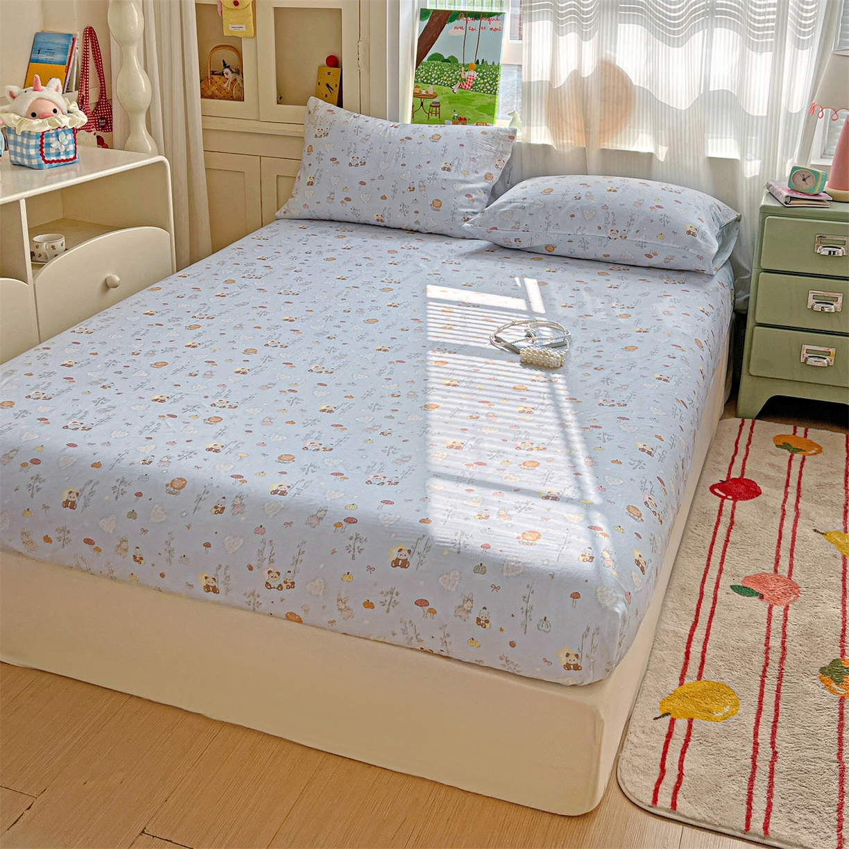 91家纺网 家纺一手货源 找家纺 名兮家居 2026新款全棉纯棉A类卡通时尚风双层纱床笠单品床笠床笠单件 双层纱-竹林派对