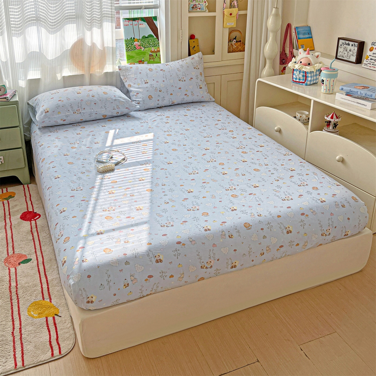 91家纺网 家纺一手货源 找家纺 名兮家居 2026新款全棉纯棉A类卡通时尚风双层纱床笠单品床笠床笠单件 双层纱-竹林派对