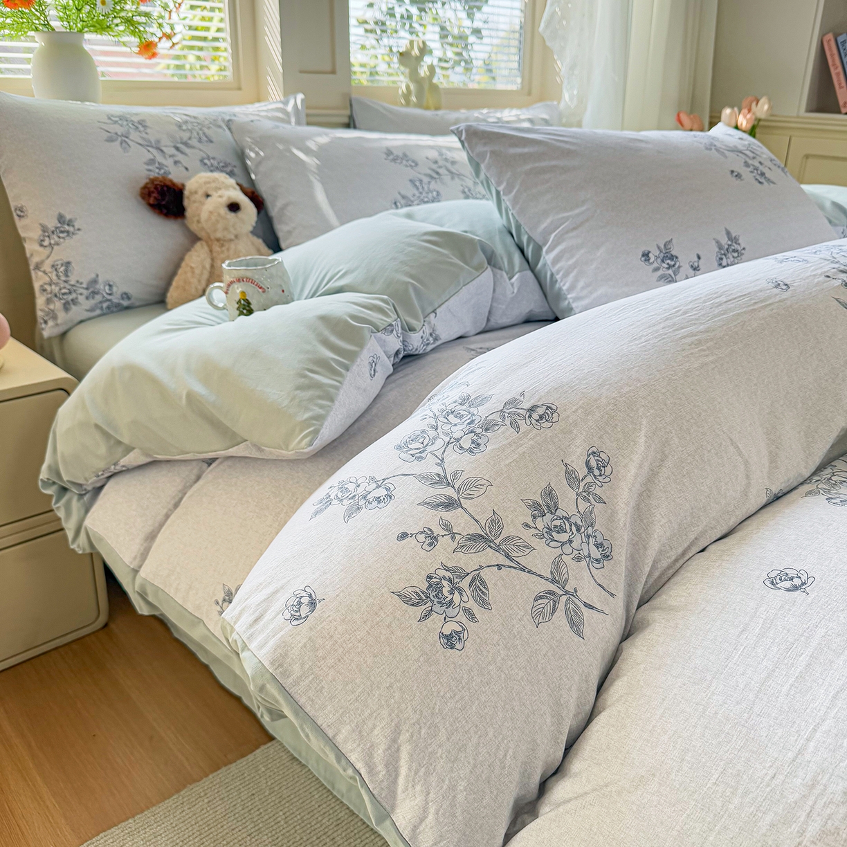 铭浩家纺 2026春夏新款A类古法水洗云朵四件套 乔希-兰