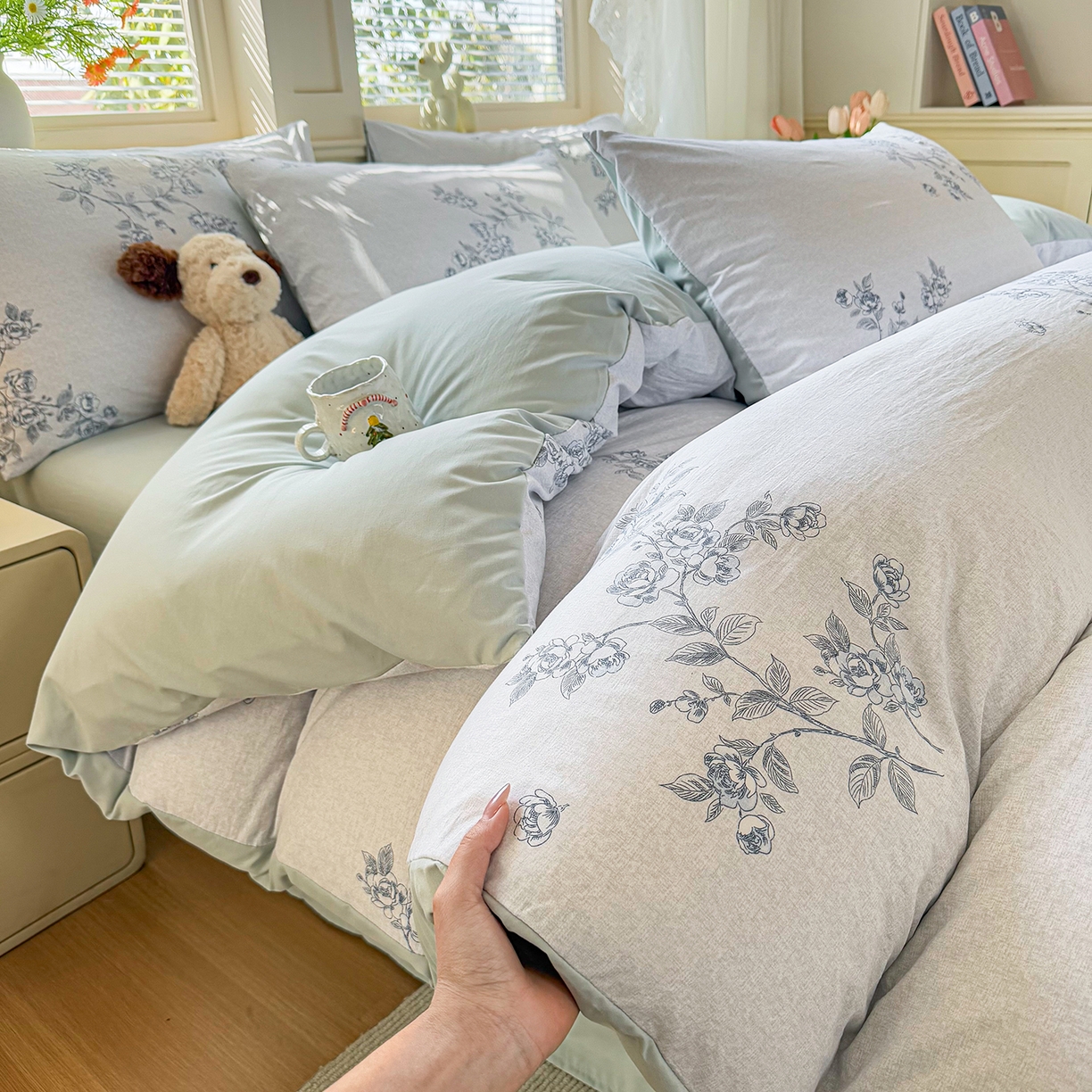 91家纺网 家纺一手货源 找家纺 铭浩家纺 2026春夏新款A类古法水洗云朵四件套 乔希-兰