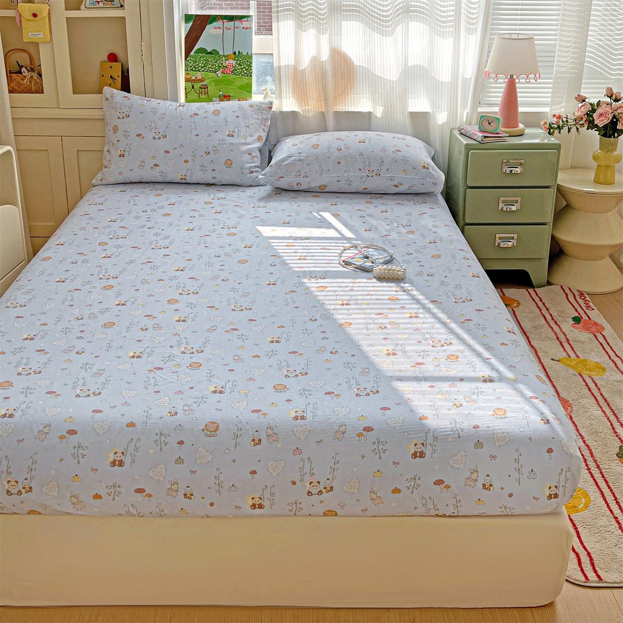 91家纺网 家纺一手货源 找家纺 名兮家居 2026新款全棉纯棉A类卡通时尚风双层纱床笠单品床笠床笠单件 双层纱-竹林派对