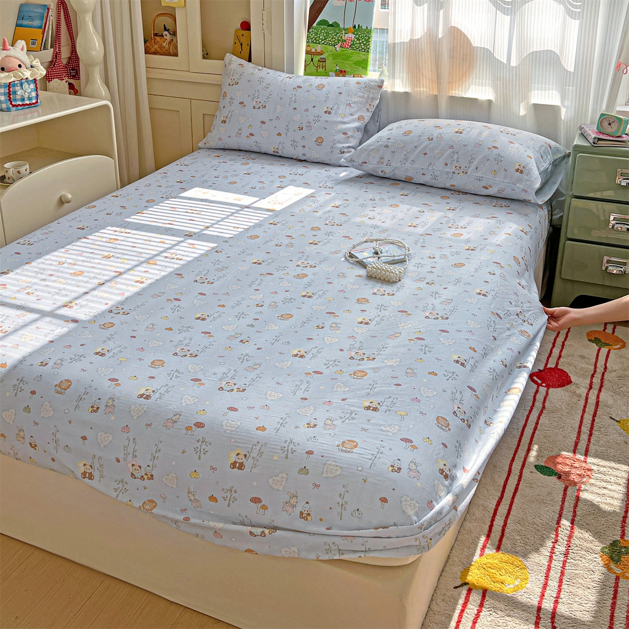 91家纺网 家纺一手货源 找家纺 名兮家居 2026新款全棉纯棉A类卡通时尚风双层纱床笠单品床笠床笠单件 双层纱-竹林派对