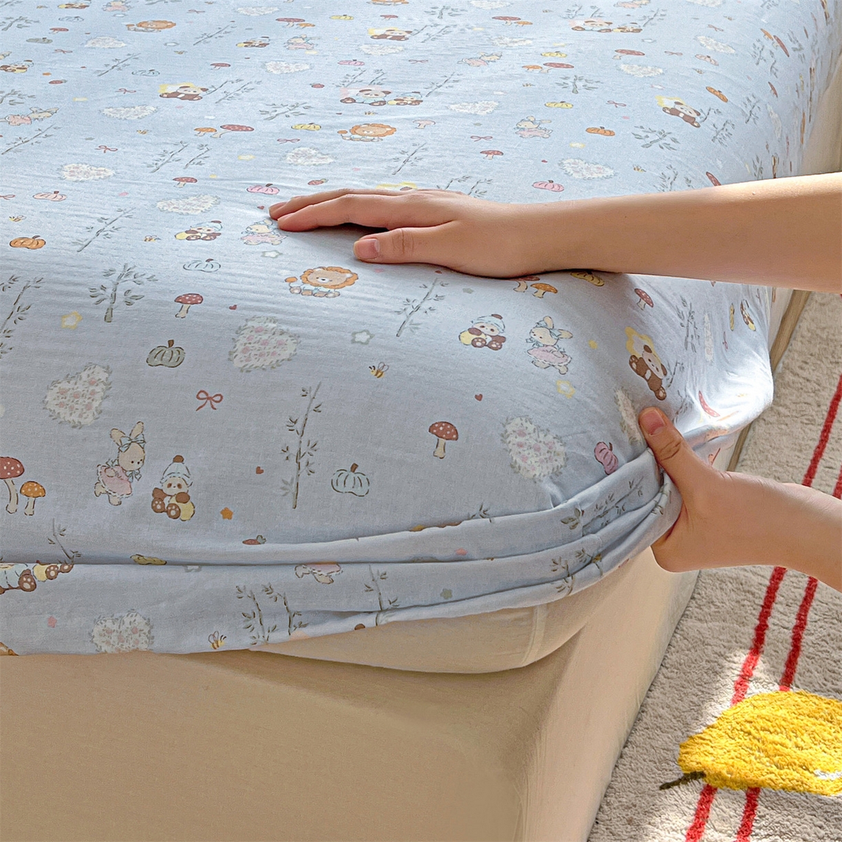 91家纺网 家纺一手货源 找家纺 名兮家居 2026新款全棉纯棉A类卡通时尚风双层纱床笠单品床笠床笠单件 双层纱-竹林派对