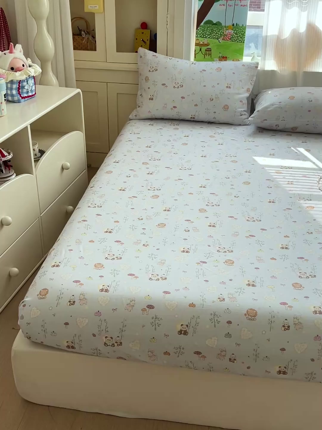 91家纺网 家纺一手货源 找家纺 名兮家居 2026新款全棉纯棉A类卡通时尚风双层纱床笠单品床笠床笠单件 双层纱-竹林派对