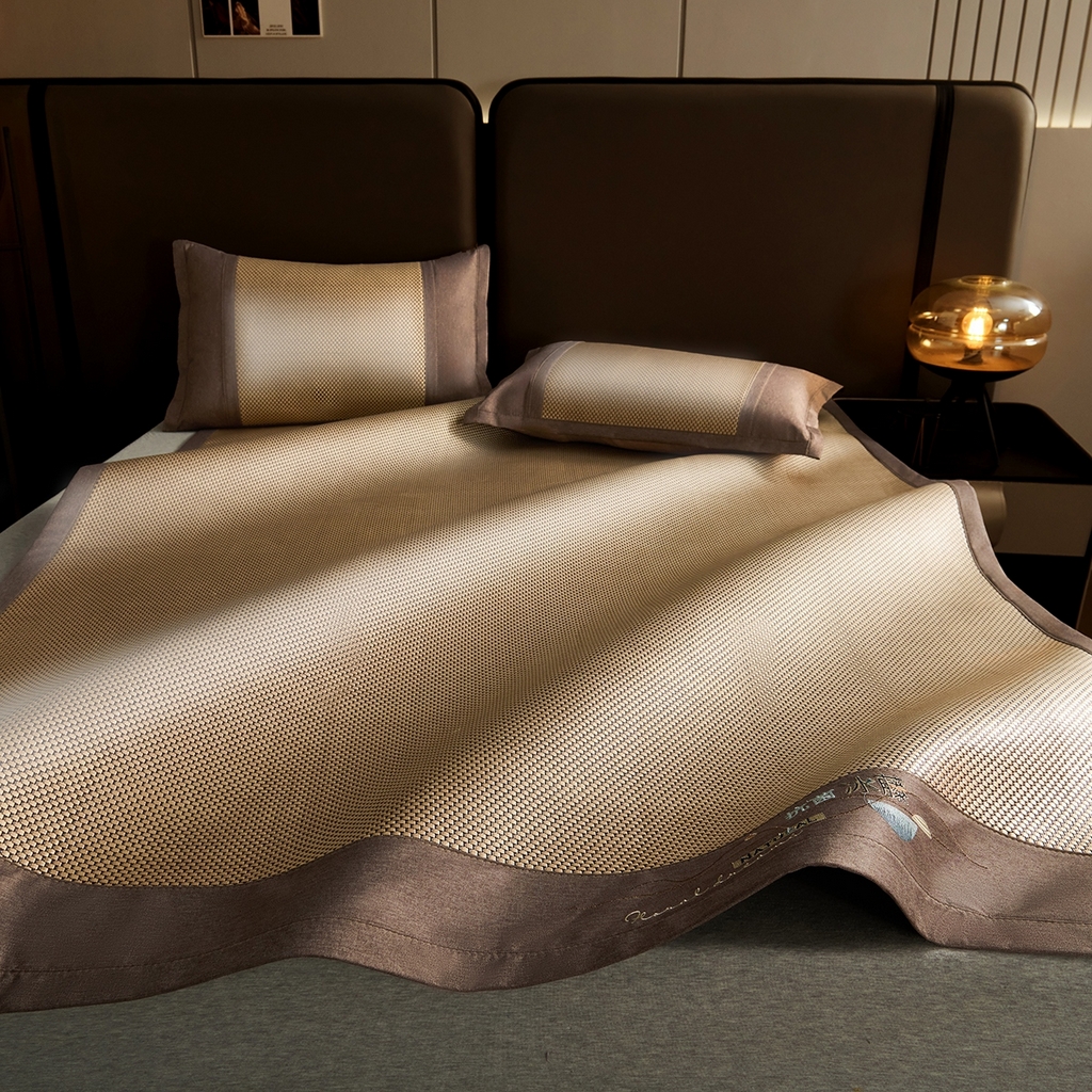 梵克保罗 2026春夏新款3D复合冰藤凉席三件套 冰藤-落日-金