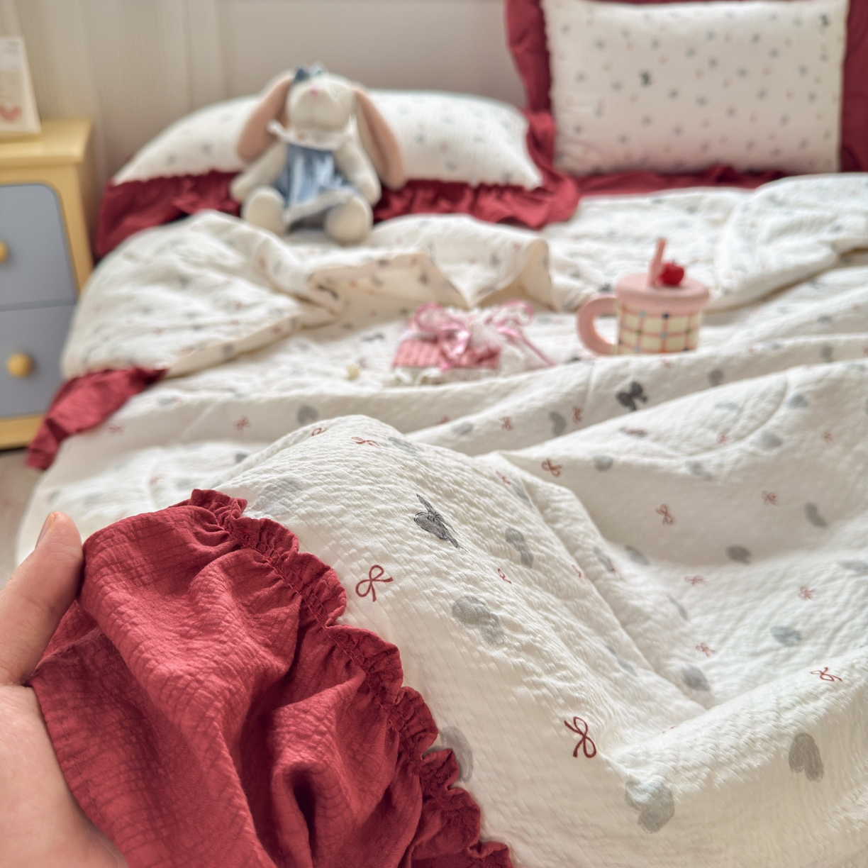 91家纺网 家纺一手货源 找家纺 （总）禾沐 2026新款云感泡芙棉床盖夏被四件套AA款（夏被款）