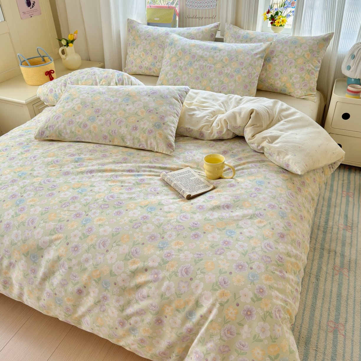 91家纺网 家纺一手货源 找家纺 （总）优彩 2026春夏新款全棉纯棉13070跑量款特价小碎花卡通四件套