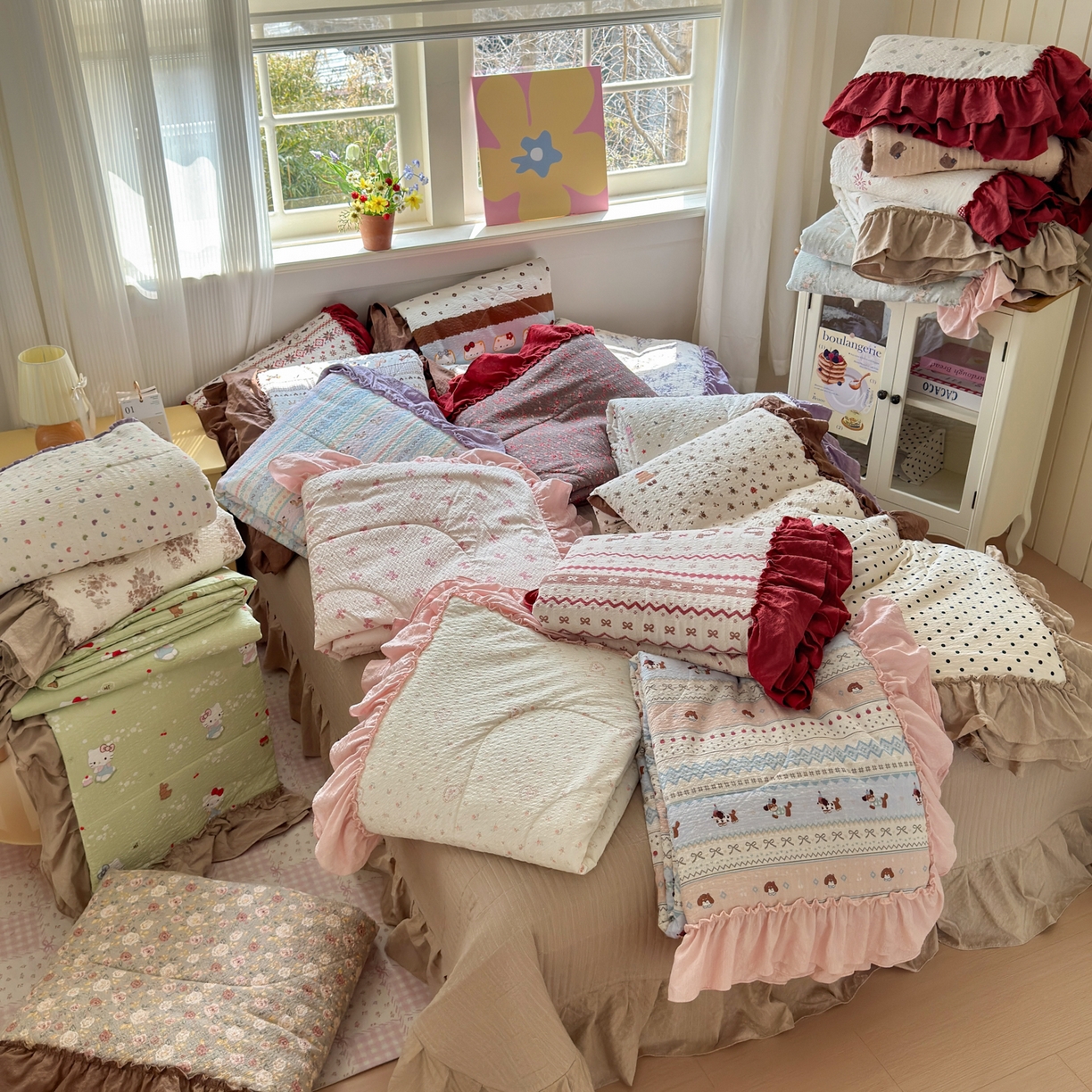 91家纺网 家纺一手货源 找家纺 禾沐 2026新款云感泡芙棉床盖夏被四件套AA款（夏被款） 组合图