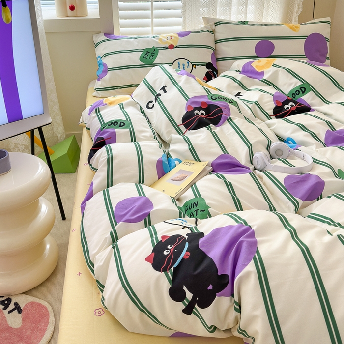 91家纺网 家纺一手货源 找家纺 优彩 2026春夏新款全棉纯棉13070跑量款特价小碎花卡通四件套 猫和老鼠